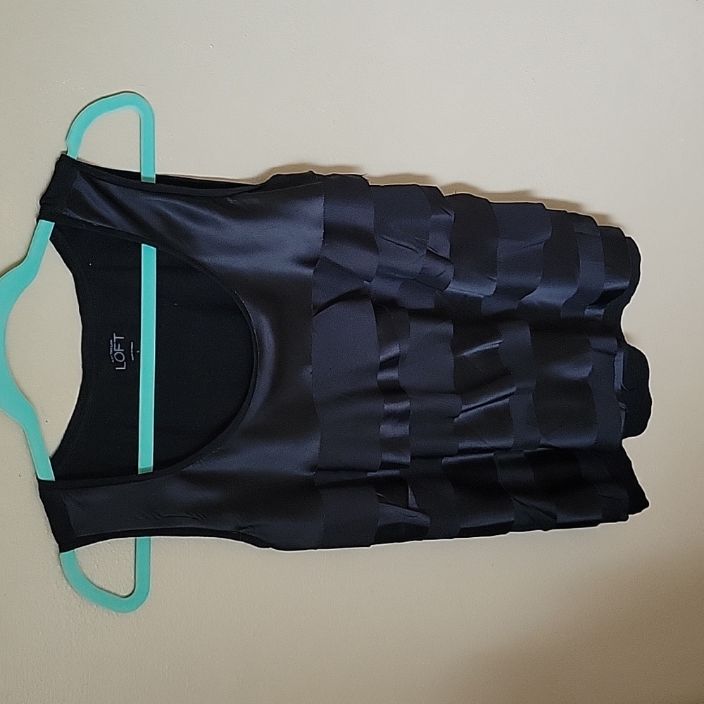 Satin ruffle cotton black tank